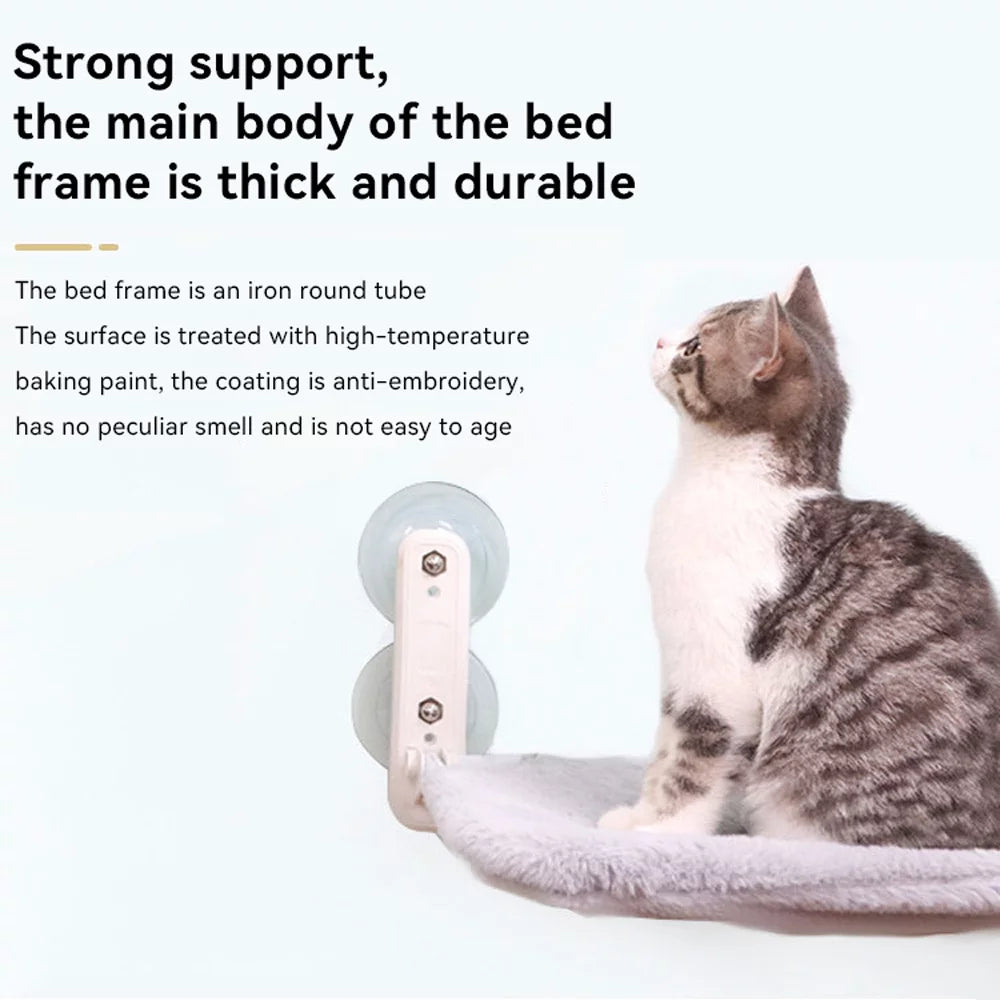 Carkira Cat Window Bed, Foldable Cat Window Hammock for Large Cats, with Steel Frame and Strong Suction Cups,Gray Plush