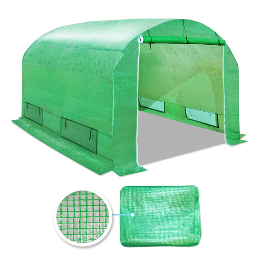 10'X7'X6'H Greenhouse Replacement Cover PE Grid Cover with Four Air Ventilation Mesh windows & One Zipper Door