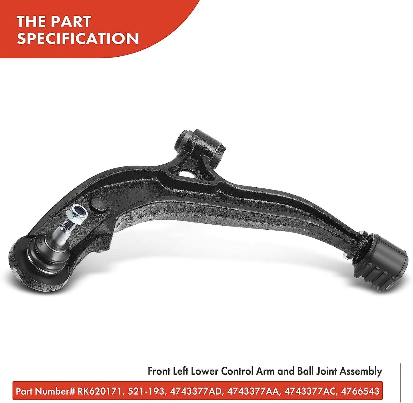 A-Premium Front Left Lower Control Arm, with Ball Joint & Bushing, Compatible with Dodge Grand Caravan 2001-2007, Chrysler Town & Country 2001-2007, Voyager 2001-2002, Replace # K620171 521-193