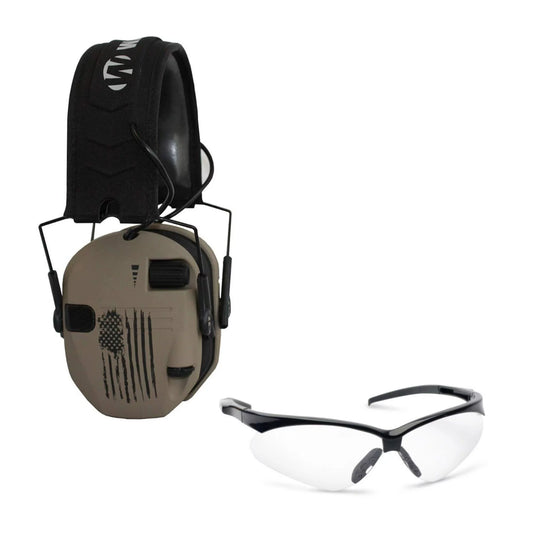 Walker's Razor Slim Electronic Shooting Range Earmuff (US Flag) and Glasses Kit