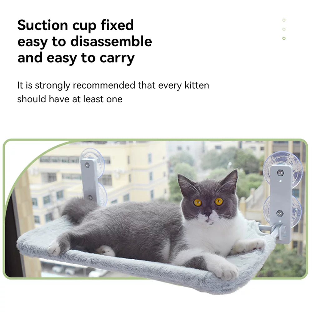 Carkira Cat Window Bed, Foldable Cat Window Hammock for Large Cats, with Steel Frame and Strong Suction Cups,Gray Plush