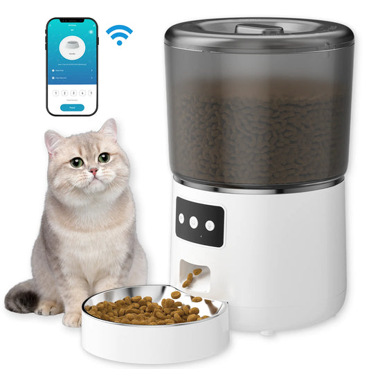 Arcwares Automatic Cat Feeder, WIFI Timed Automatic Cat Food Dispenser,4L Automatic Pet Feeders for Cats and Dogs, Up to 9 Servings Per Meal, Automatic Dog Feeder, Dual Power Supply, 10sVoice Recorder