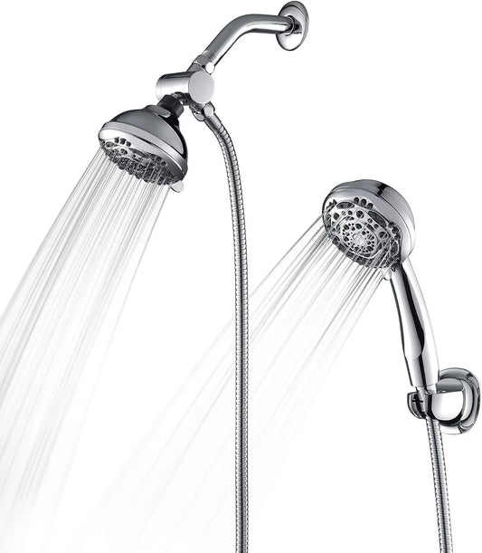 Chrome 1.8 GPM, Rain Shower Head - High Pressure Handheld Showerhead & Rain Showerhead Combo with 7 Spray Setting, 2 in 1 Shower Head System Stainless Steel Extra Long Shower Hose