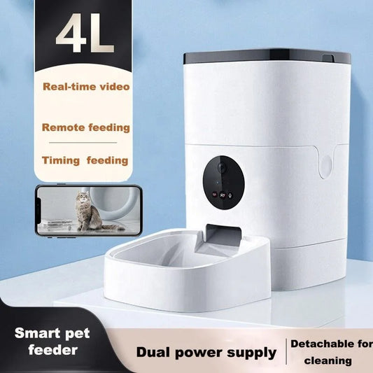 Dudu Pet Automatic Cat Feeders, Automatic Cat Food Dispenser with Customize Feeding Schedule, Timed Wifi Cat Feeder with Interactive Voice Recorder, Automatic Pet Feeder for Cat Dog 1-4 Meals Dry Food
