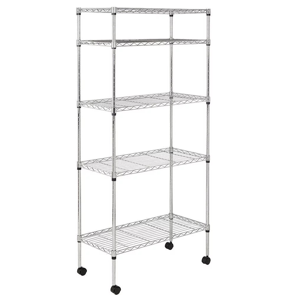 Zimtown 5-Shelf Storage Rack, 35"L x 14"W x 65" H Wire Shelving Unit with Wheels Black for Kitchen Garage, Capacity for 440 lbs